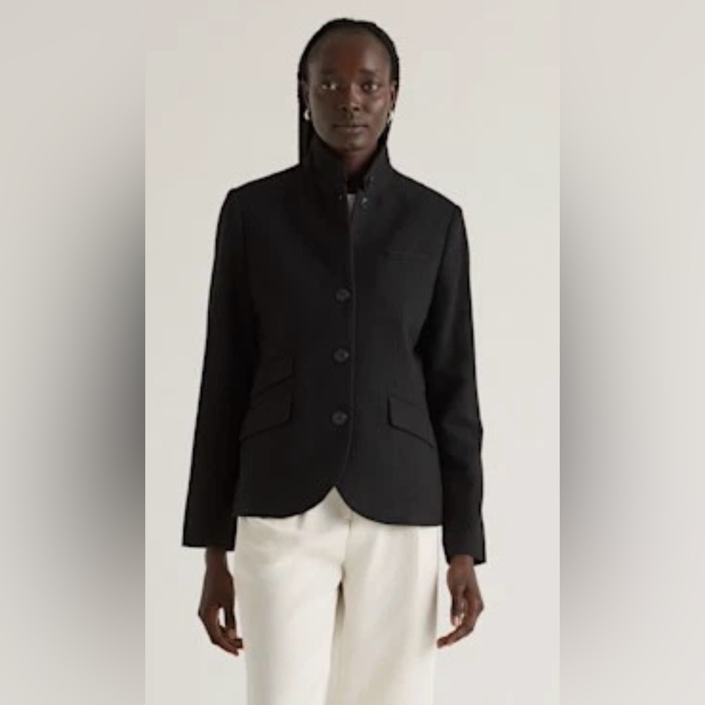 Quince Italian Wool Stand Collar Blazer Black Women Size Small NEW